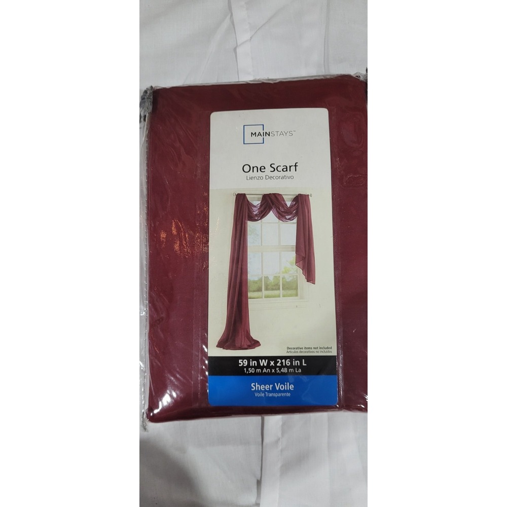 NEW Mainstays Window One Scarf Sheer Voile Red Burgundy 59' W x 216" L